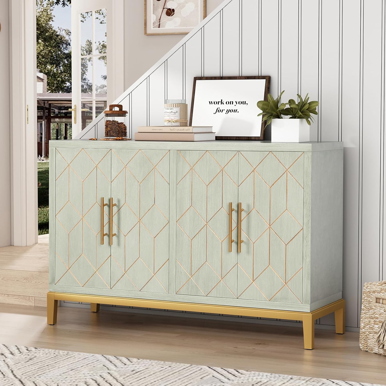 Office Furniture Credenza - Lemari Aksen 4 Pintu Modern, Bufet