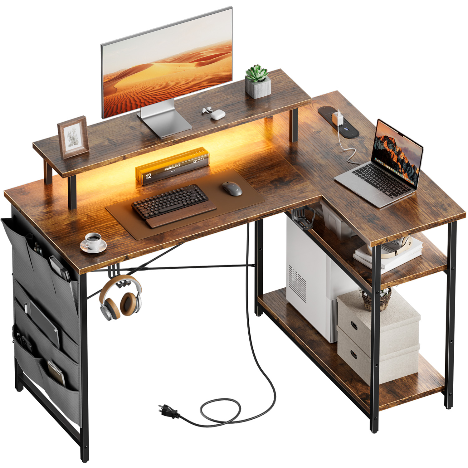 Office Furniture Removal - Meja Komputer Bentuk L, Dilengkapi Stopkontak