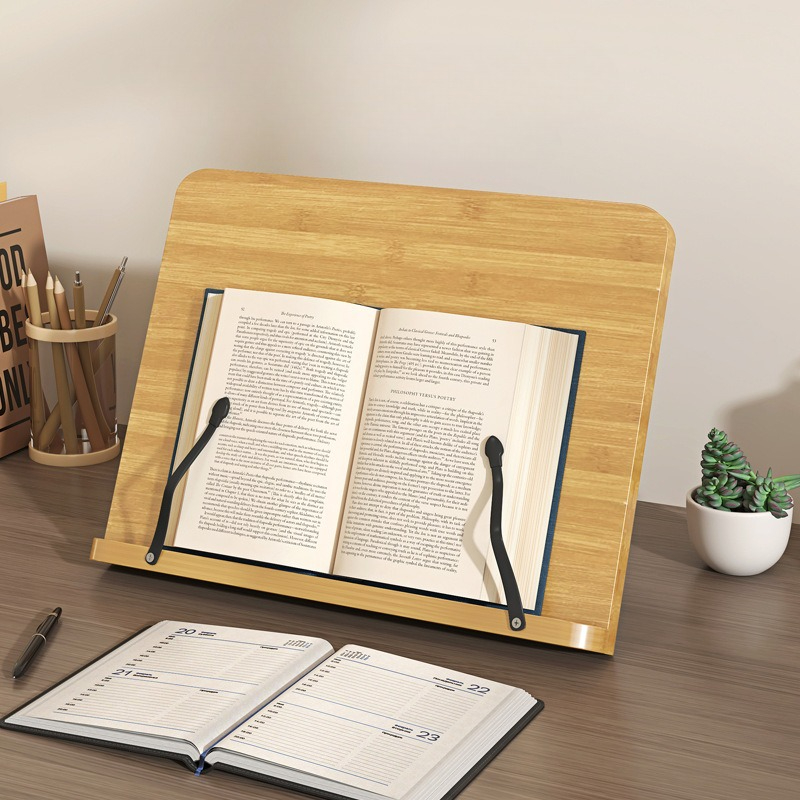 Adjustable Laptop Table - Penyangga Buku Kayu, Penyangga Laptop Multifungsi,