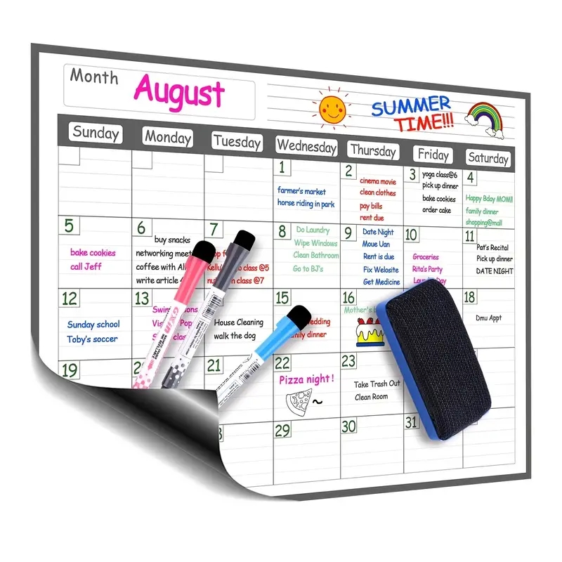 Magnetic Whiteboard Calendar - 1 Set kalender penghapus kering kulkas