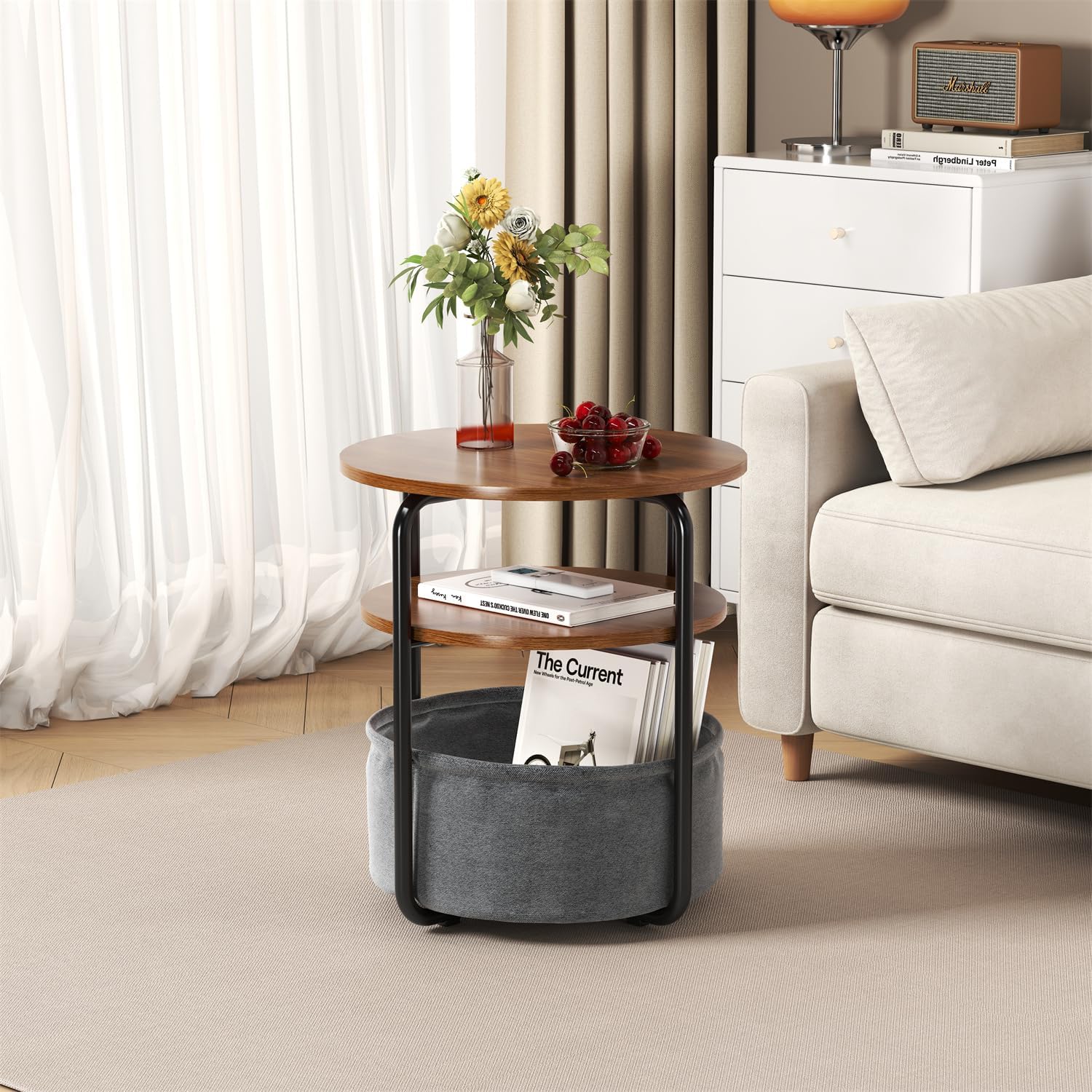 Office Furniture Removal - Meja Komputer 3-Tingkat dengan Keranjang Penyimpanan