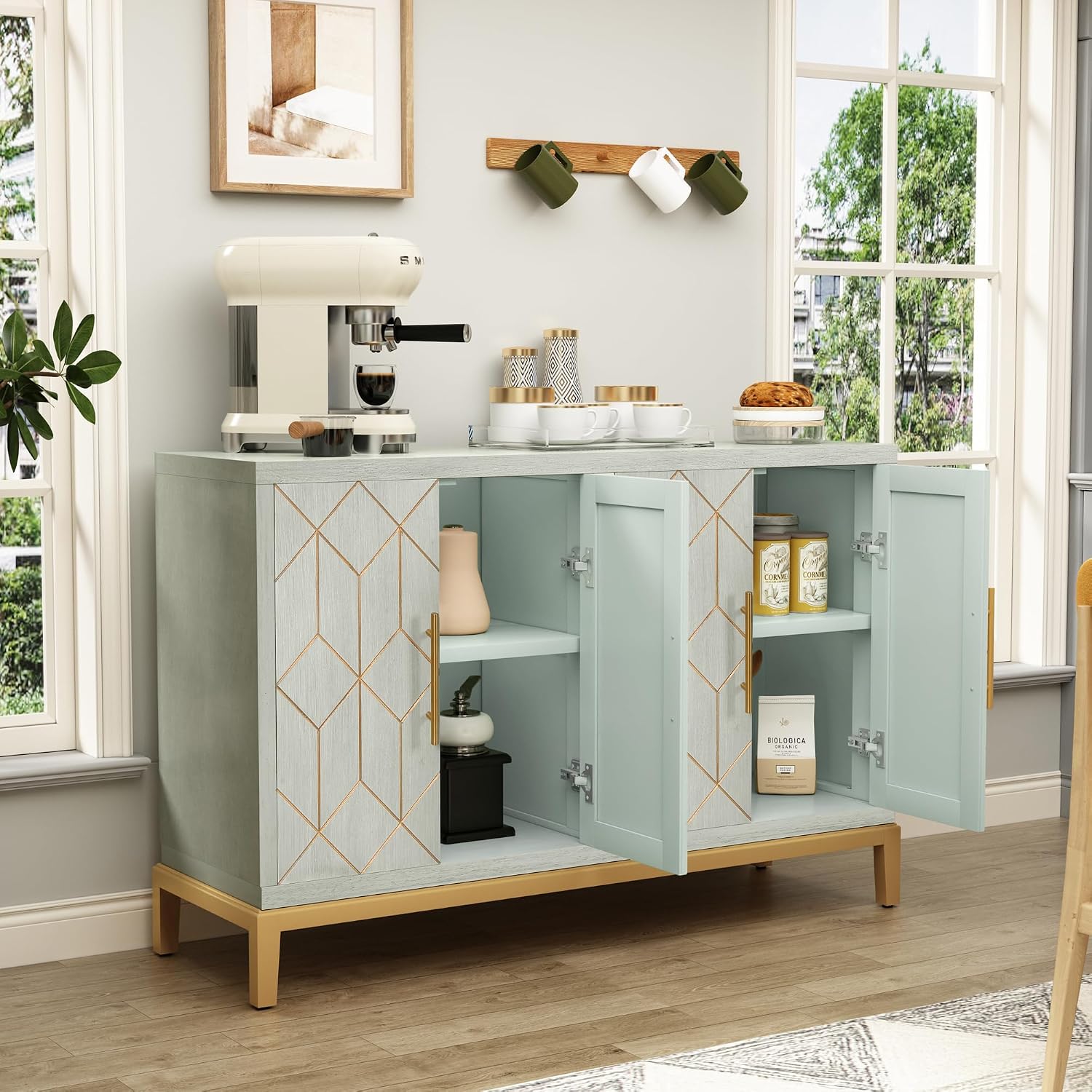 Lemari Aksen 4 Pintu Modern, B - Office Furniture Credenza ulasan dan harga